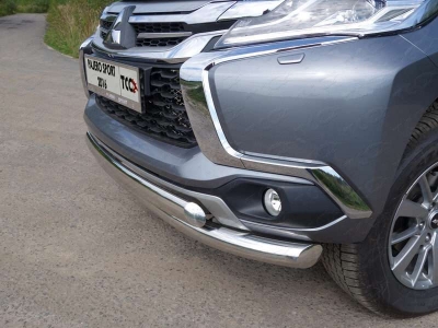 Защита передняя двойная 76-75 мм ТСС для Mitsubishi Pajero Sport 2016-2020