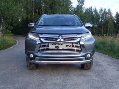 Защита передняя овальная 75х42 мм ТСС для Mitsubishi Pajero Sport 2016-2020