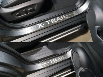 Накладки на пороги шлифованный лист надпись X-Trail 4 штуки ТСС для Nissan X-Trail T32 2018-2021