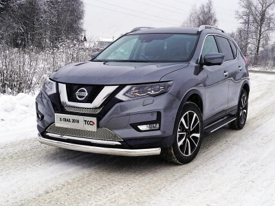 Защита передняя овальная 75х42 мм ТСС для Nissan X-Trail T32 2018-2021
