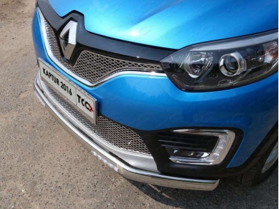 Защита передняя овальная с ДХО 75х42 мм ТСС для Renault Kaptur 2016-2021