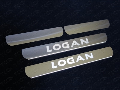 Накладки на пороги шлифованный лист надпись Logan 4 штуки ТСС для Renault Logan 2018-2021