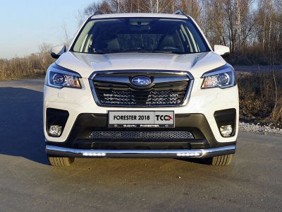 Защита передняя овальная с ДХО 75х42 мм ТСС для Subaru Forester SK 2018-2021