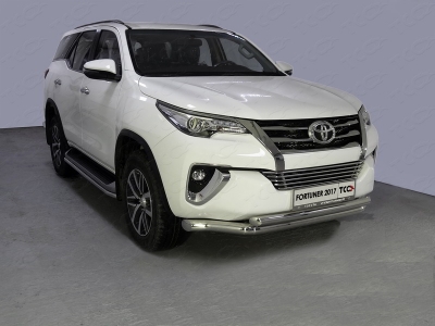 Защита передняя двойная 76-60 мм ТСС для Toyota Fortuner 2017-2020