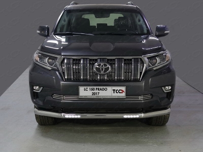 Защита переднего бампера с ДХО 76 мм ТСС для Toyota Land Cruiser Prado 150 2017-2020