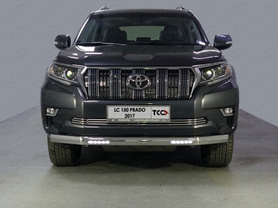 Защита передняя овальная с ДХО 75х42 мм ТСС для Toyota Land Cruiser Prado 150 2017-2020