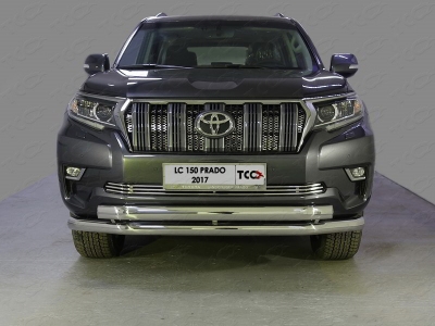 Защита передняя двойная 76-75 мм ТСС для Toyota Land Cruiser Prado 150 2017-2020