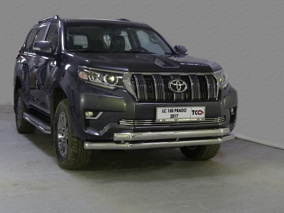 Защита передняя двойная 76-75 мм ТСС для Toyota Land Cruiser Prado 150 2017-2020
