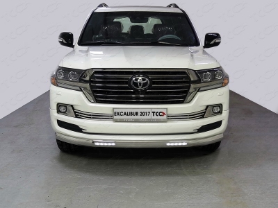 Защита передняя овальная с ДХО 75х42 мм ТСС для Toyota Land Cruiser 200 Excalibur 2017-2021