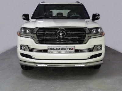Защита переднего бампера с ДХО 76 мм ТСС для Toyota Land Cruiser 200 Excalibur 2017-2021