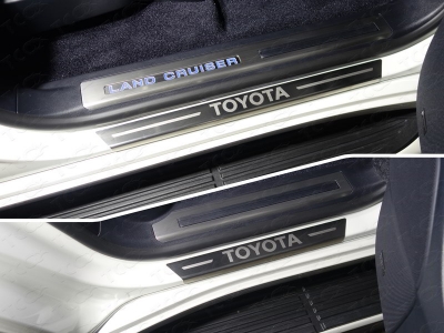 Накладки на пороги с гибом лист шлифованный надпись Toyota 4 штуки ТСС для Toyota Land Cruiser 200 Excalibur 2017-2021