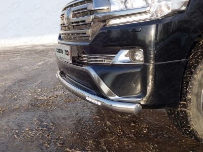 Защита передняя овальная длинная с ДХО 75х42 мм ТСС для Toyota Land Cruiser 200 Executive 2016-2021