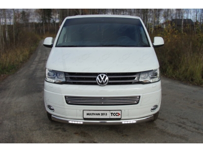 Защита переднего бампера овальная с ДХО 75х42 мм ТСС для Volkswagen Multivan 2009-2015