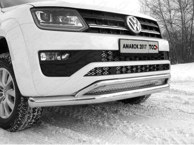 Защита передняя двойная с решеткой 76-42 мм ТСС для Volkswagen Amarok 2016-2021
