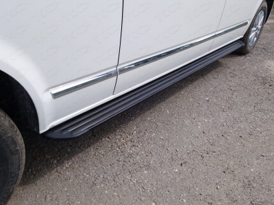 Пороги алюминиевые Slim Line Black ТСС для Volkswagen Transporter T6 Long 2015-2021