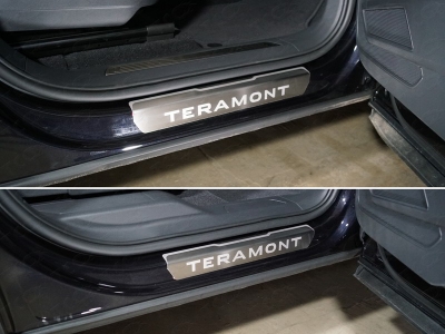 Накладки на пороги лист шлифованный надпись Teramont 4 шт ТСС для Volkswagen Teramont 2018-2021
