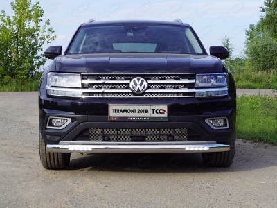 Защита передняя овальная с ДХО 75х42 мм ТСС для Volkswagen Teramont 2018-2021