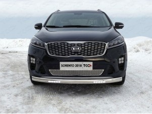Защита передняя овальная с ДХО 75х42 мм для Kia Sorento Prime № KIASORPR18-13