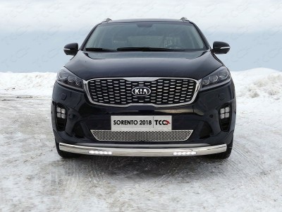 Защита передняя овальная с ДХО 75х42 мм ТСС для Kia Sorento Prime 2018-2021