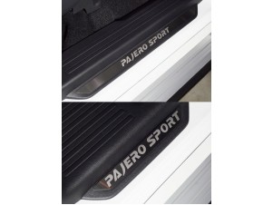 Накладки на пороги вставка (лист шлифованный надпись Pajero Sport )4шт для Mitsubishi Pajero Sport III Рестайлинг 2019 – н.в. MITPASPOR21-08