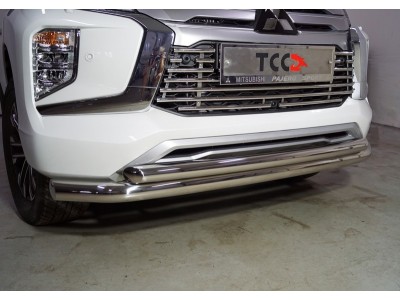 Защита передняя нижняя (двойная) 76,1/60,3 мм ТСС для Mitsubishi Pajero Sport III Рестайлинг 2019 – н.в. 
