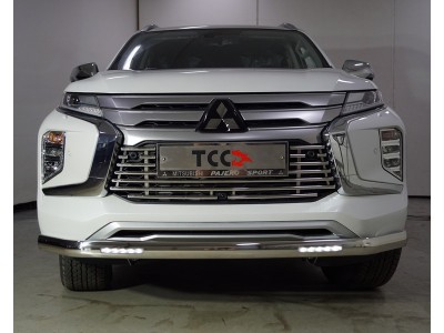 Защита передняя нижняя (овальная с ДХО) 75х42 мм ТСС для Mitsubishi Pajero Sport III Рестайлинг 2019 – н.в. 