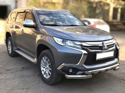 Защита переднего бампера d-76+60 с доп.накладками для Mitsubishi Pajero Sport 2016-2020