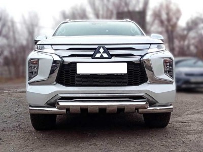 Защита переднего бампера d-76 с доп.накладками для Mitsubishi Pajero Sport 2021 – н.в.