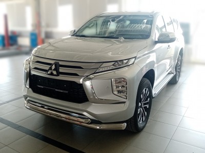 Защита переднего бампера двойная d-76+60 для Mitsubishi Pajero Sport 2021 – н.в.