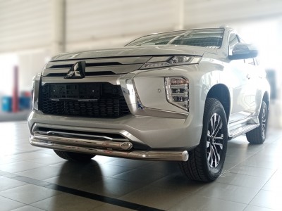 Защита переднего бампера двойная d-76+60 для Mitsubishi Pajero Sport 2021 – н.в.