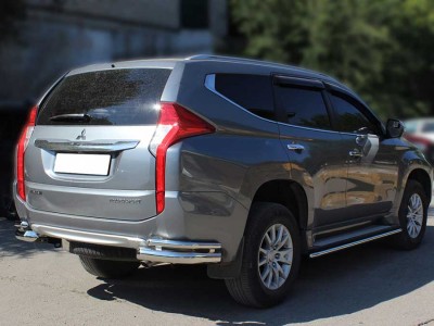 Защита заднего бампера "уголки" двойные d-76+43 для Mitsubishi Pajero Sport 2021 – н.в.