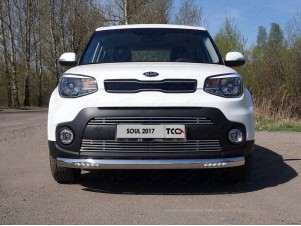 Защита передняя овальная с ДХО 75х42 мм для Kia Soul № KIASOUL17-16
