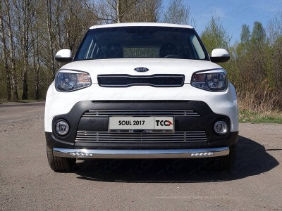 Защита передняя овальная с ДХО 75х42 мм ТСС для Kia Soul 2016-2021