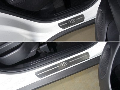 Накладки на пороги лист шлифованный логотип Kia 4 штуки ТСС для Kia Soul 2014-2021