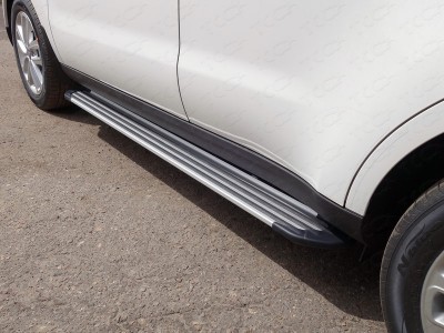 Пороги алюминиевые Slim Line Silver ТСС для Kia Soul 2016-2021