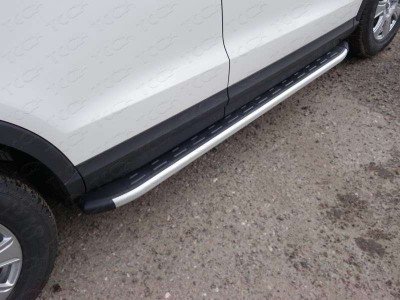 Пороги алюминиевые ТСС с накладкой для Audi Q3 2011-2018