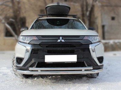 Защита переднего бампера двойная с подгибами d-60+43 Технотек для Mitsubishi Outlander 2018-2021