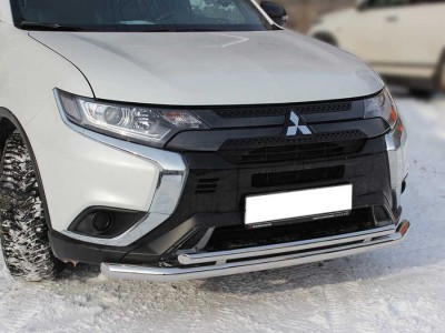 Защита переднего бампера двойная с подгибами d-60+43 Технотек для Mitsubishi Outlander 2018-2021