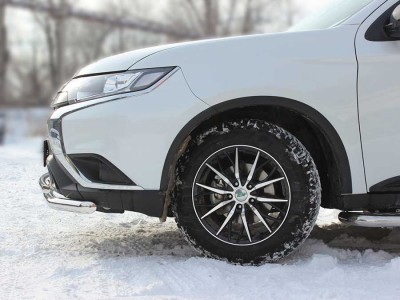 Защита переднего бампера двойная с подгибами d-60+43 Технотек для Mitsubishi Outlander 2018-2021