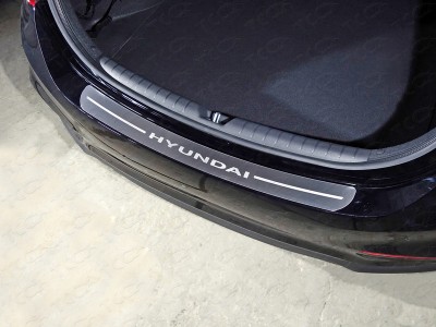 Накладка на задний бампер шлифованный лист надпись Hyundai ТСС для Hyundai Solaris 2018-2020