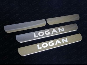 Накладки на пороги шлифованный лист надпись Logan для Renault Logan № RENLOG15-10