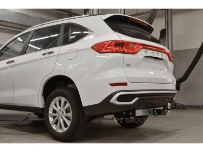 Фаркоп с нержавеющей накладкой Haval H6 2014-2020, Haval M6 2021-н.в. съемное крепление шара под американский квадрат