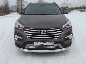 Защита передняя овальная с ДХО 75х42 мм для Hyundai Santa Fe Grand № HYUNSFGR14-18