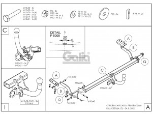 ТСУ Фаркоп оцинкованный Galia шар A для Citroen C4 Picasso/Grand Picasso/Peugeot 5008 № C051A