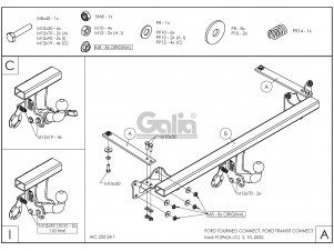 ТСУ Фаркоп оцинкованный Galia шар A для Ford Transit/Tourneo Connect № F129A