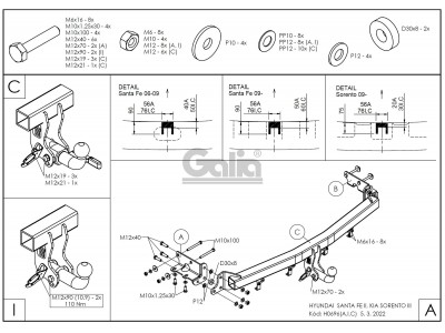 Фаркоп оцинкованный Galia шар A для Hyundai Santa Fe/Kia Sorento 2006-2012