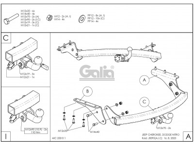 Фаркоп оцинкованный Galia шар A для Jeep Cherokee/Dodge Nitro 2007-2011