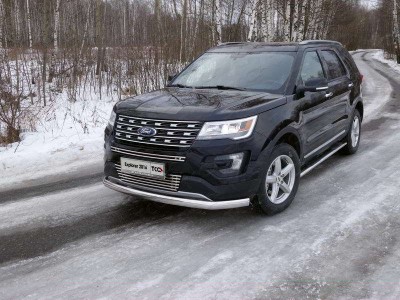 Защита передняя овальная 75х42 мм ТСС для Ford Explorer 2015-2017