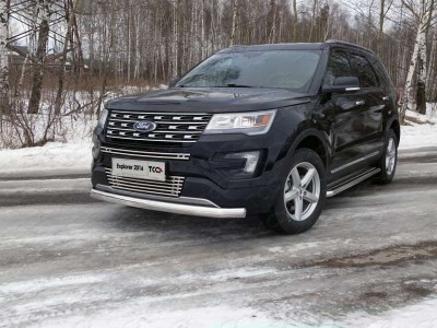 Защита передняя овальная короткая 75х42 мм ТСС для Ford Explorer 2015-2017