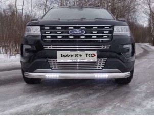 Защита передняя овальная короткая с ДХО 75х42 мм для Ford Explorer № FOREXPL16-17